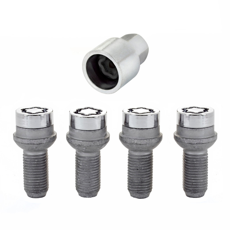 McGard Wheel Lock Bolt Set - 4pk. (Radius Seat) M14X1.5 / 17mm Hex / 27.0mm Shank Length - Chrome - 28174
