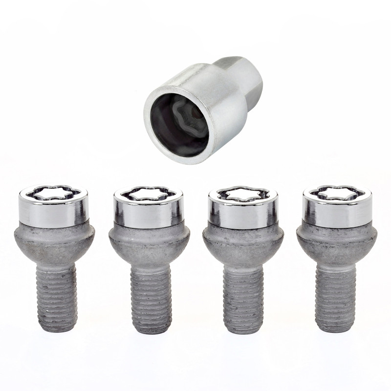 McGard Wheel Lock Bolt Set - 4pk. (Radius Seat) M12X1.5 / 17mm Hex / 20.6mm Shank Length - Chrome - 28176