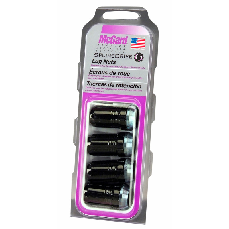 McGard SplineDrive Lug Nut (Cone Seat) M14X1.5 / 1.648in. Length (4-Pack) - Black (Req. Tool) - 65315BK