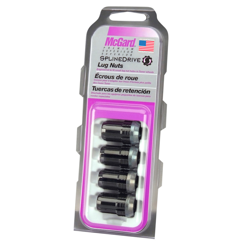 McGard SplineDrive Lug Nut (Cone Seat) M12X1.5 / 1.24in. Length (4-Pack) - Black (Req. Tool) - 65357BK