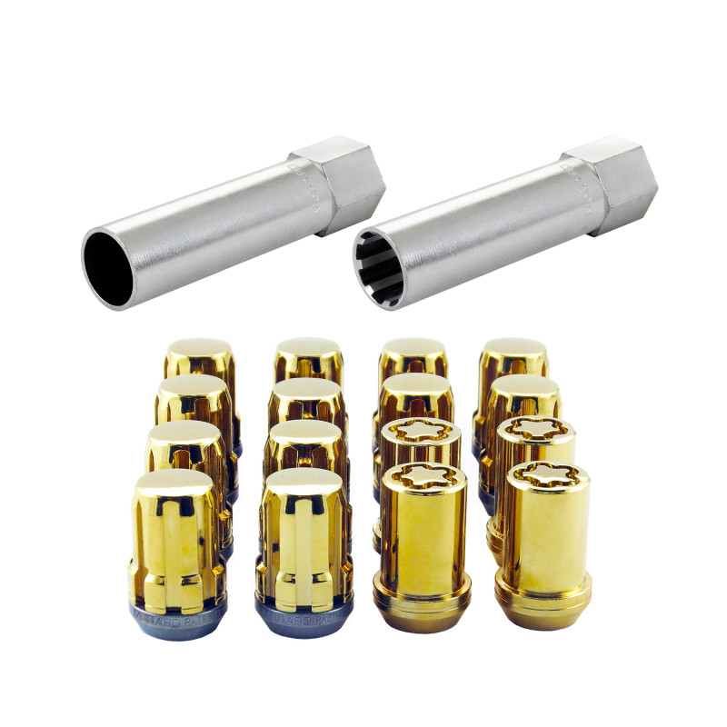 McGard SplineDrive Tuner 4 Lug Install Kit w/Locks & Tool (Cone) M12x1.5 / 13/16 Hex - Gold (CS) - 65457GDC