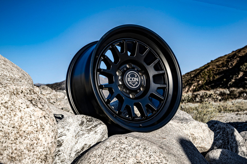 ICON Anza 17x8.5 6x5.5 25mm Offset 5.75in BS 95.1mm Hub Bore Satin Black Wheel - 8217859057SB Photo - lifestyle view