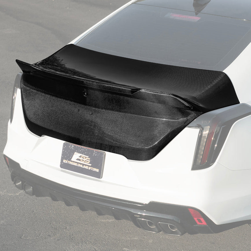 EOS Carbon Fiber Trunk w. Integrated Spoiler - 2022+ Cadillac CT4-V (TRUNK-1193-BKCF)