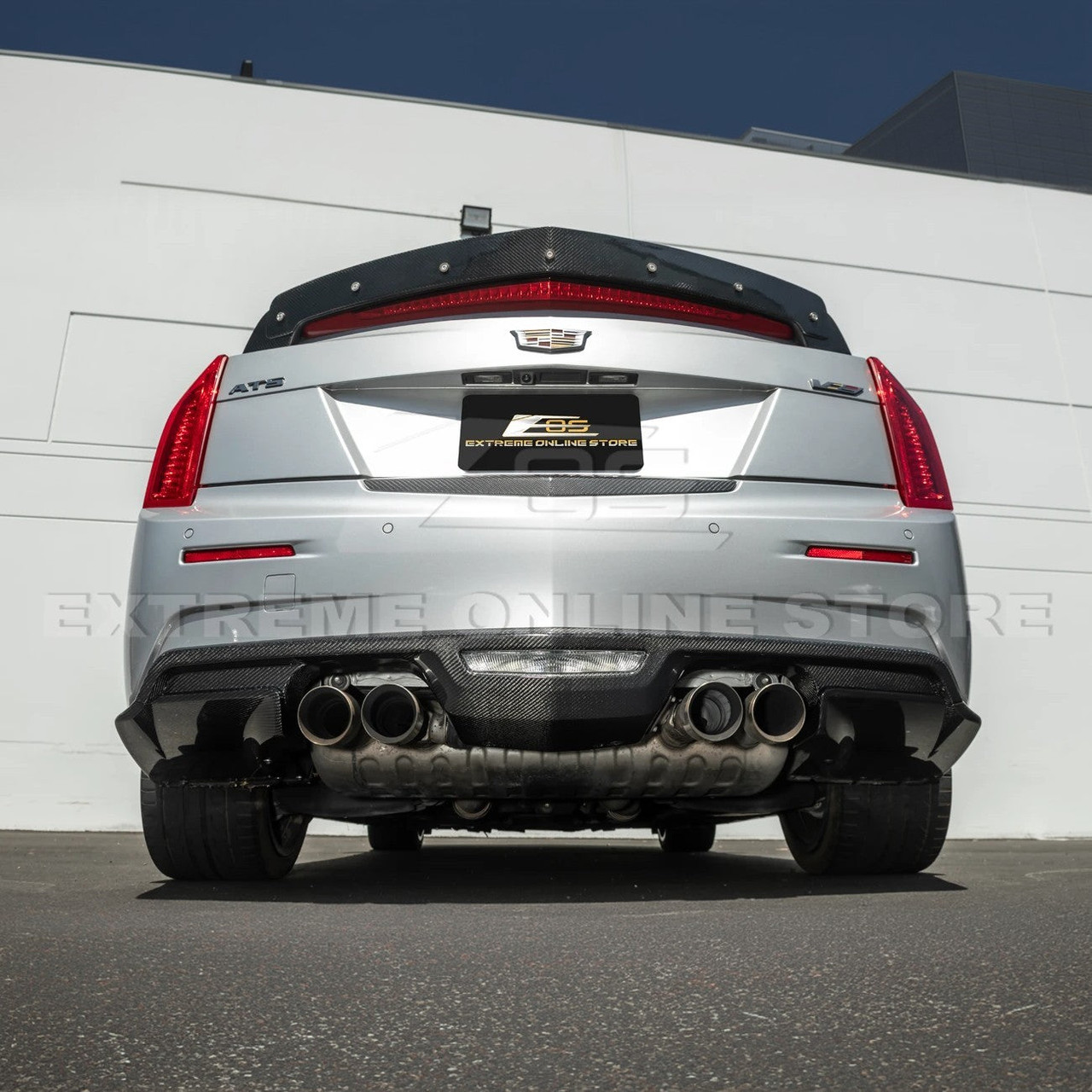EOS Carbon Fiber Rear Diffuser - 16-19 Cadillac ATS-V (DIFF-1166-BKCF)