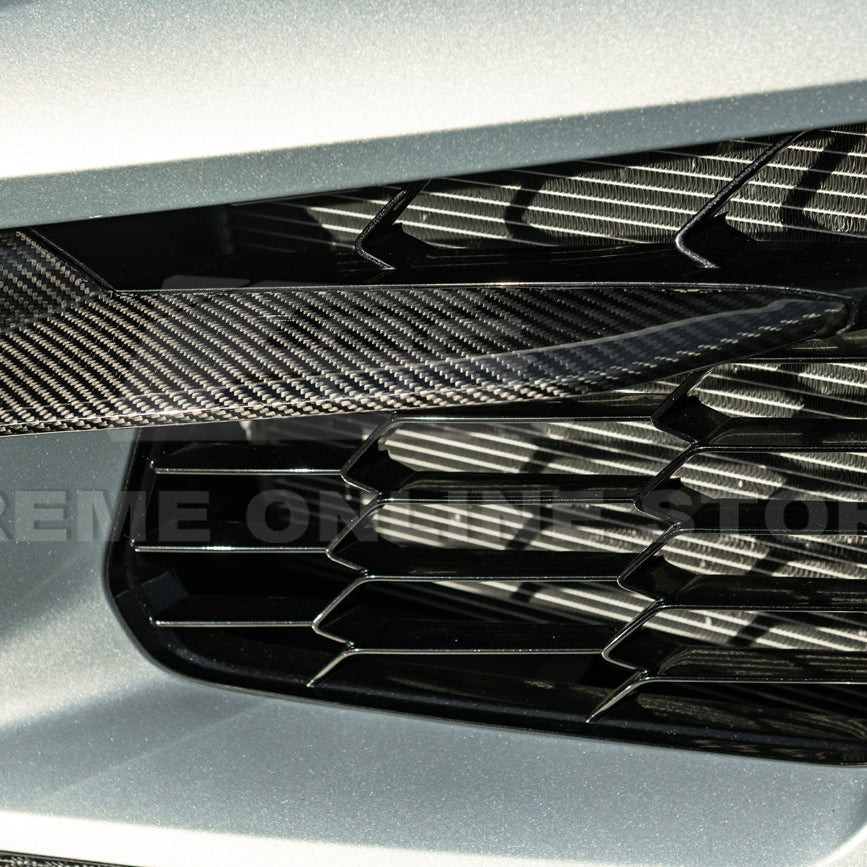 EOS Front Grill Guard Covers w/o Camera - Carbon Fiber - C8 Corvette Z06 (VENT-1320-BKCF)