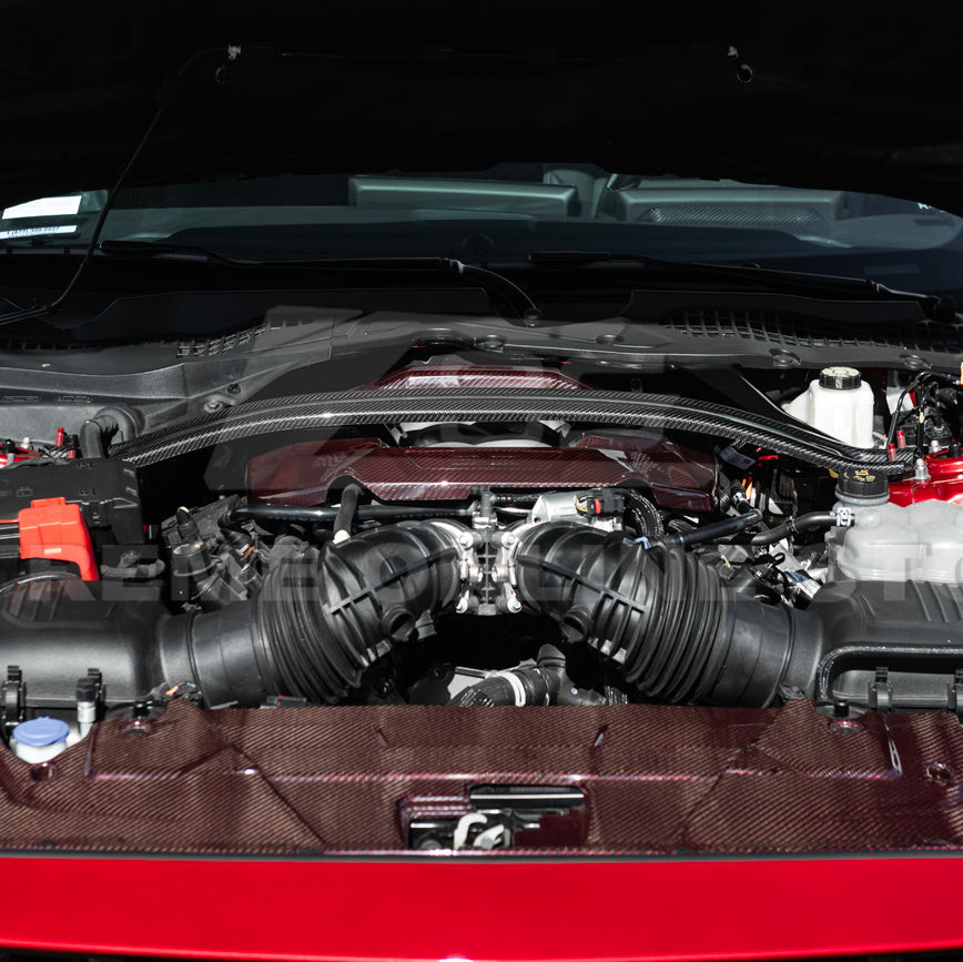 EOS Carbon Fiber Strut Tower Brace - 2024+ Mustang GT / Dark Horse (BAR-1321-BKCF)