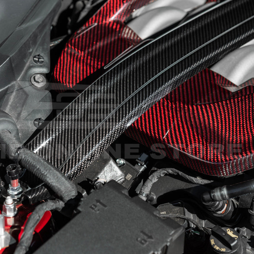 EOS Carbon Fiber Strut Tower Brace - 2024+ Mustang GT / Dark Horse (BAR-1321-BKCF)