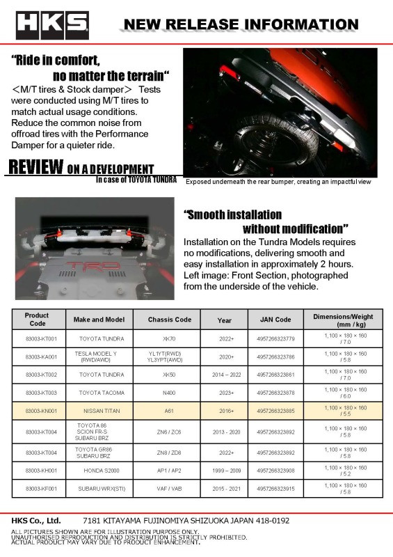HKS Performance Damper for 2016+ Titan - 83003-KN001 Photo - Close Up
