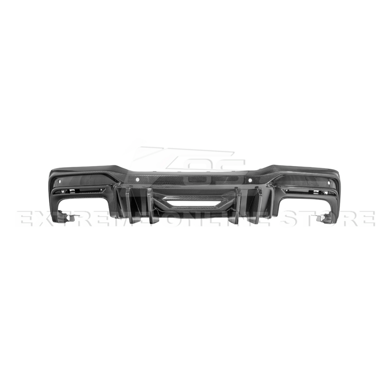 EOS Rear Bumper Diffuser for Quad Tips Finned Style - Carbon Fiber - 2024+ Mustang (DIFF-1038-BKCF)