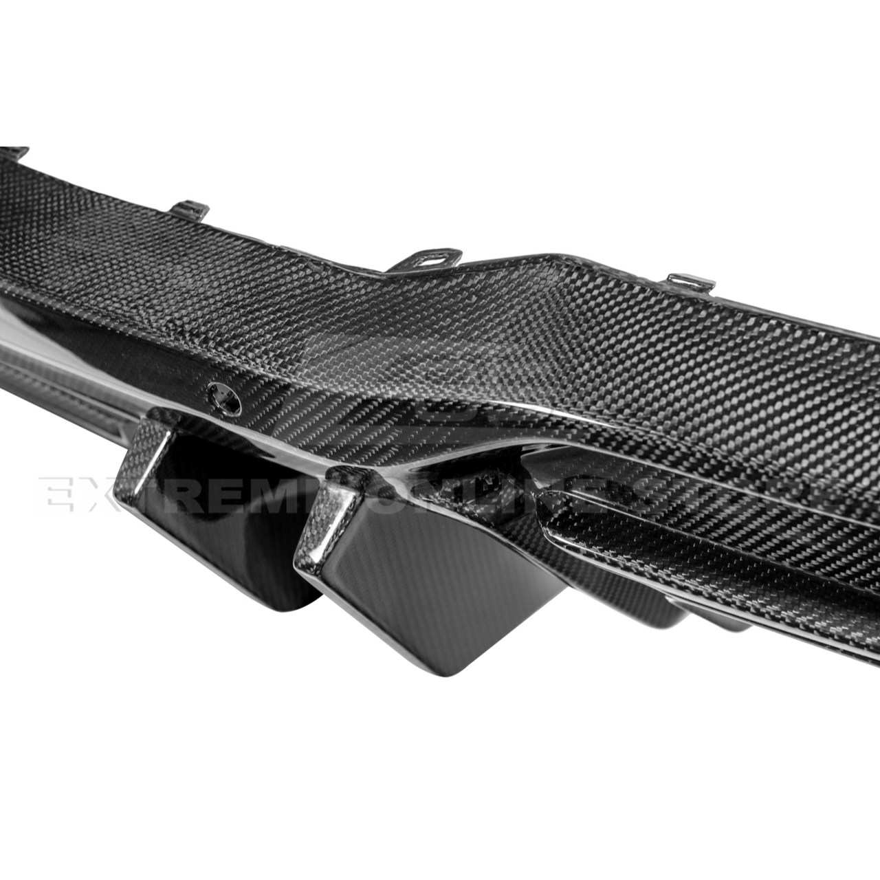 EOS Rear Bumper Diffuser for Quad Tips Finned Style - Carbon Fiber - 2024+ Mustang (DIFF-1038-BKCF)