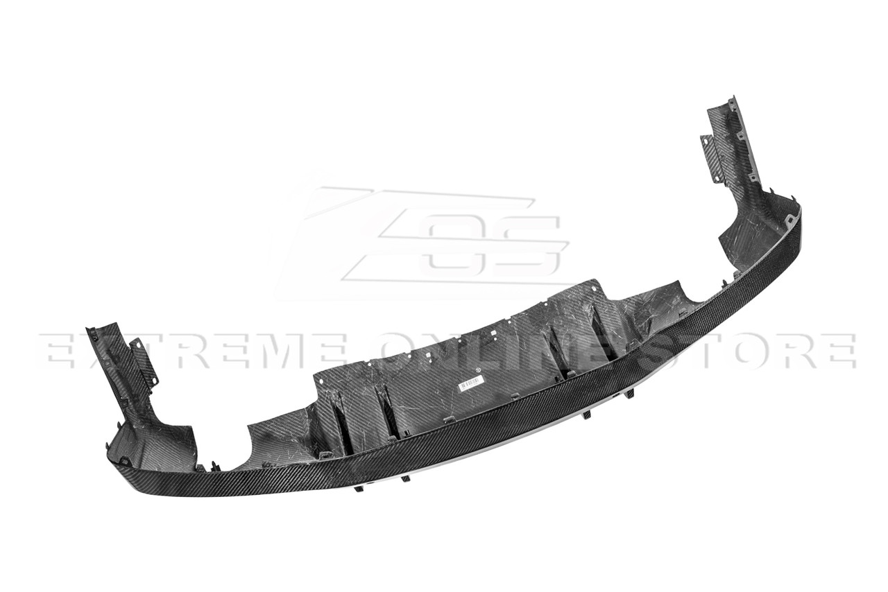 EOS Rear Bumper Diffuser for Dual Tips Finned Style - Carbon Fiber - 2024+ Mustang (DIFF-1038-BKCF-DUAL)