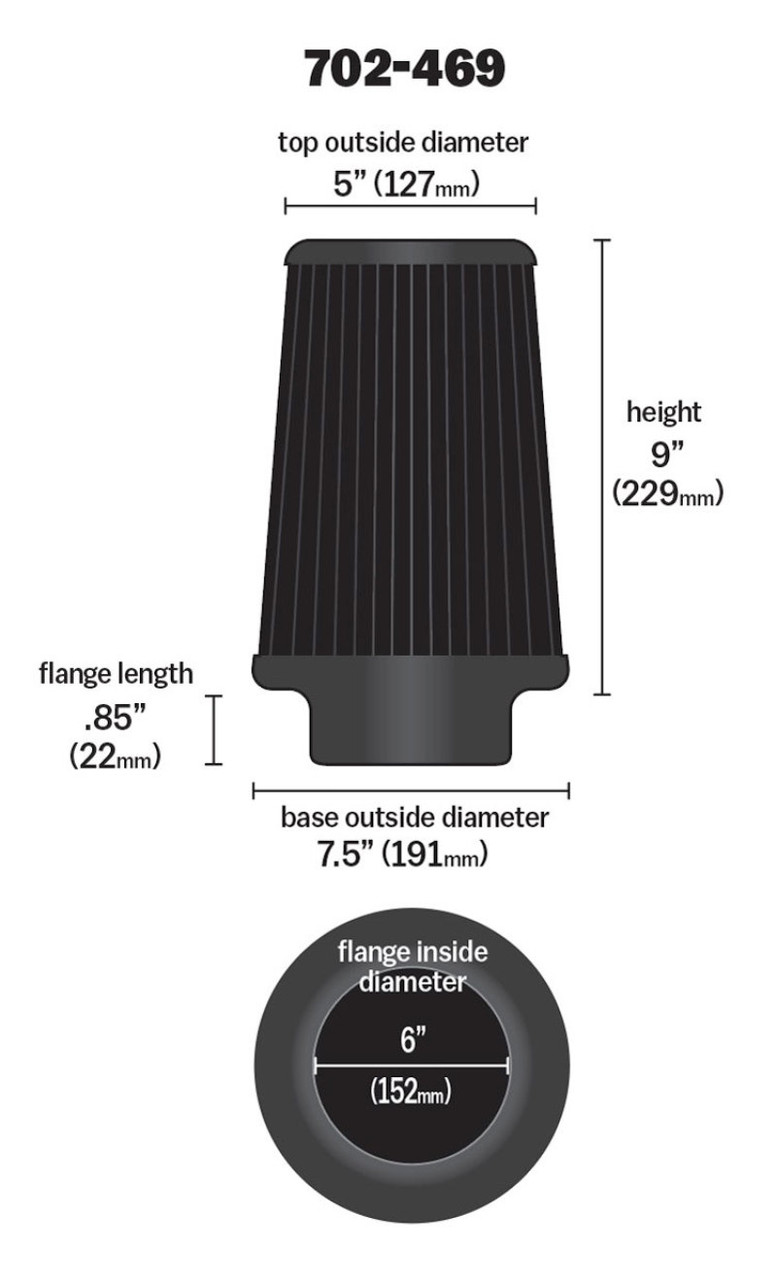 Airaid Universal Air Filter - Cone 6 x 7 1/4 x 5 x 9 - Blue SynthaMax - 702-469