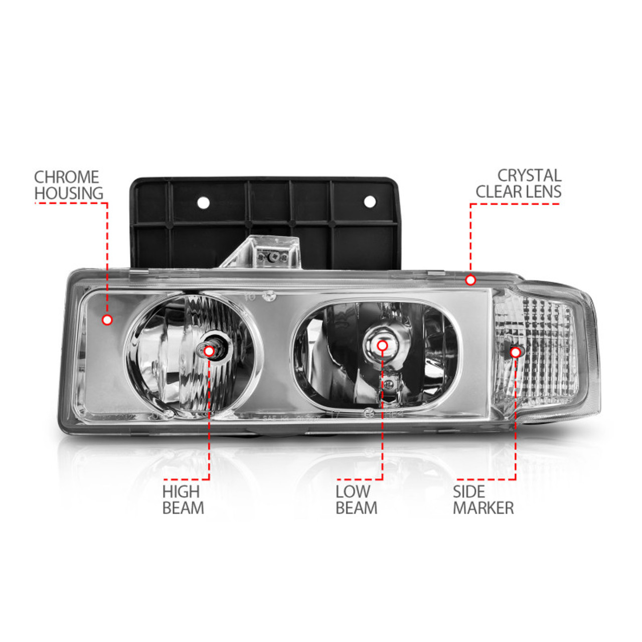 ANZO 1995-2005 Chevrolet Astro Van Crystal Headlights Chrome 1pc - 111001