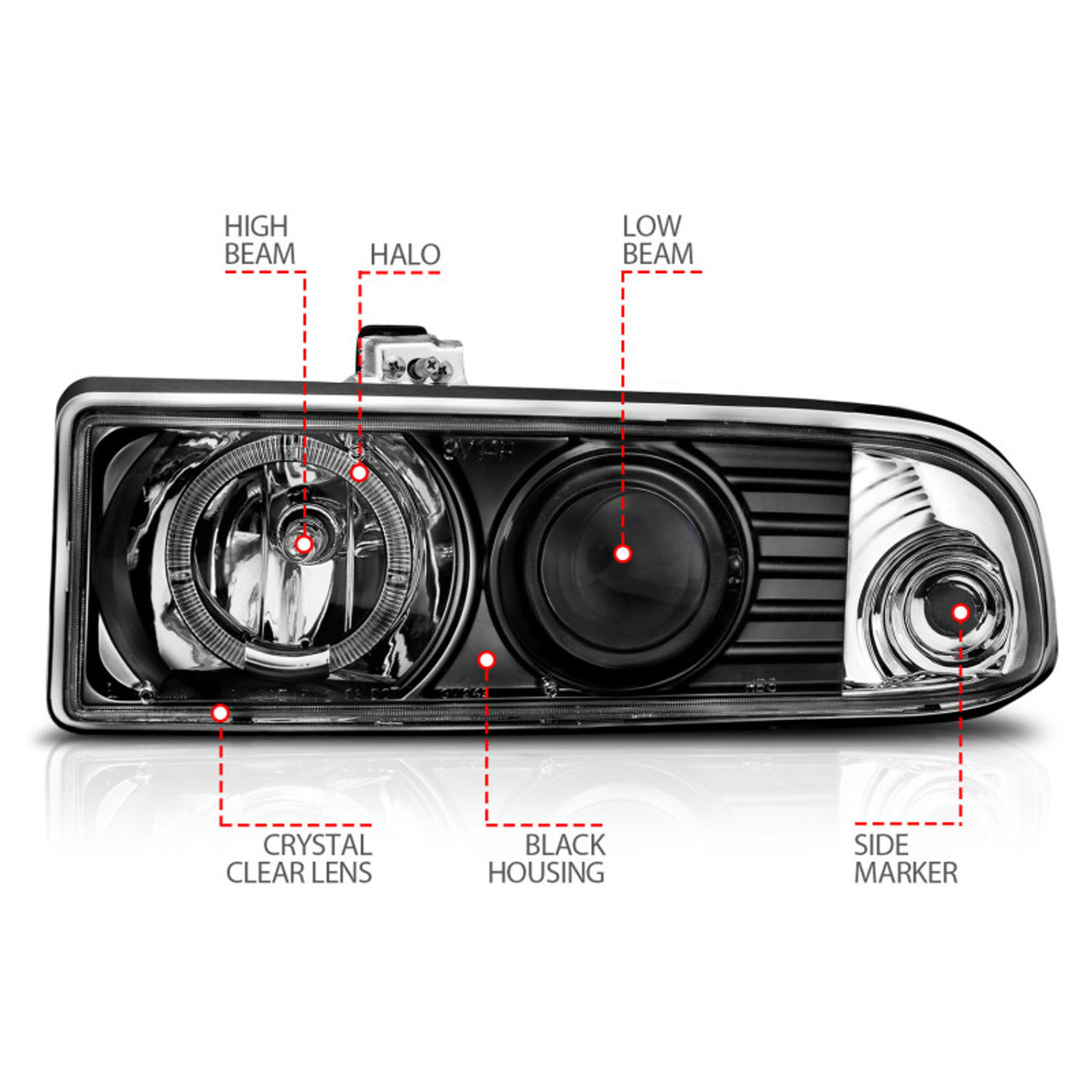 ANZO 1998-2005 Chevrolet S-10 Projector Headlights w/ Halo Black - 111015