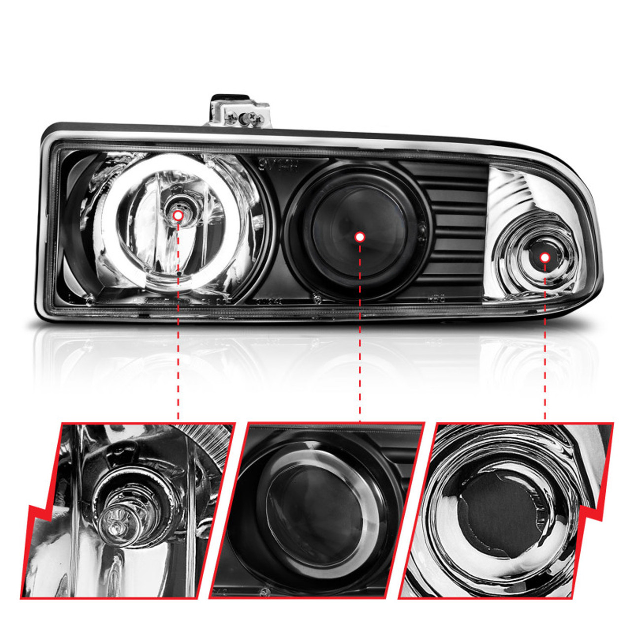ANZO 1998-2005 Chevrolet S-10 Projector Headlights w/ Halo Black - 111015