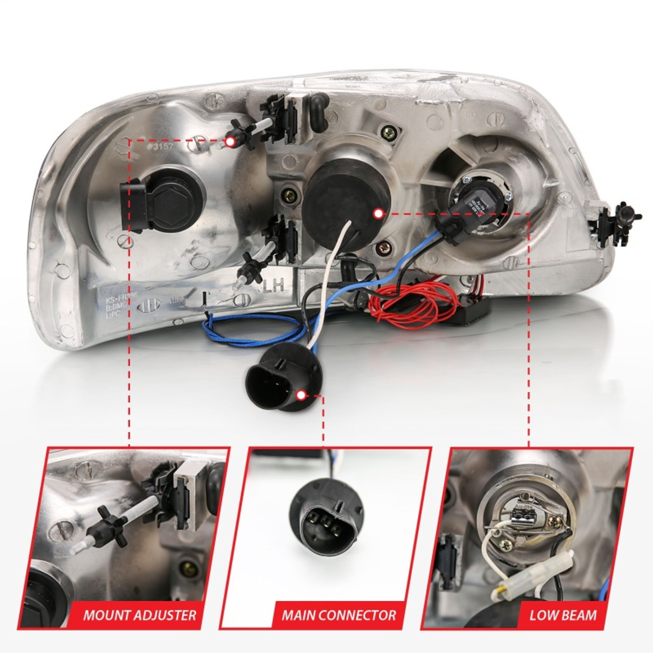 ANZO 1997.5-2003 Ford F-150 Projector Headlights w/ Halo and LED Black 1pc - 111031