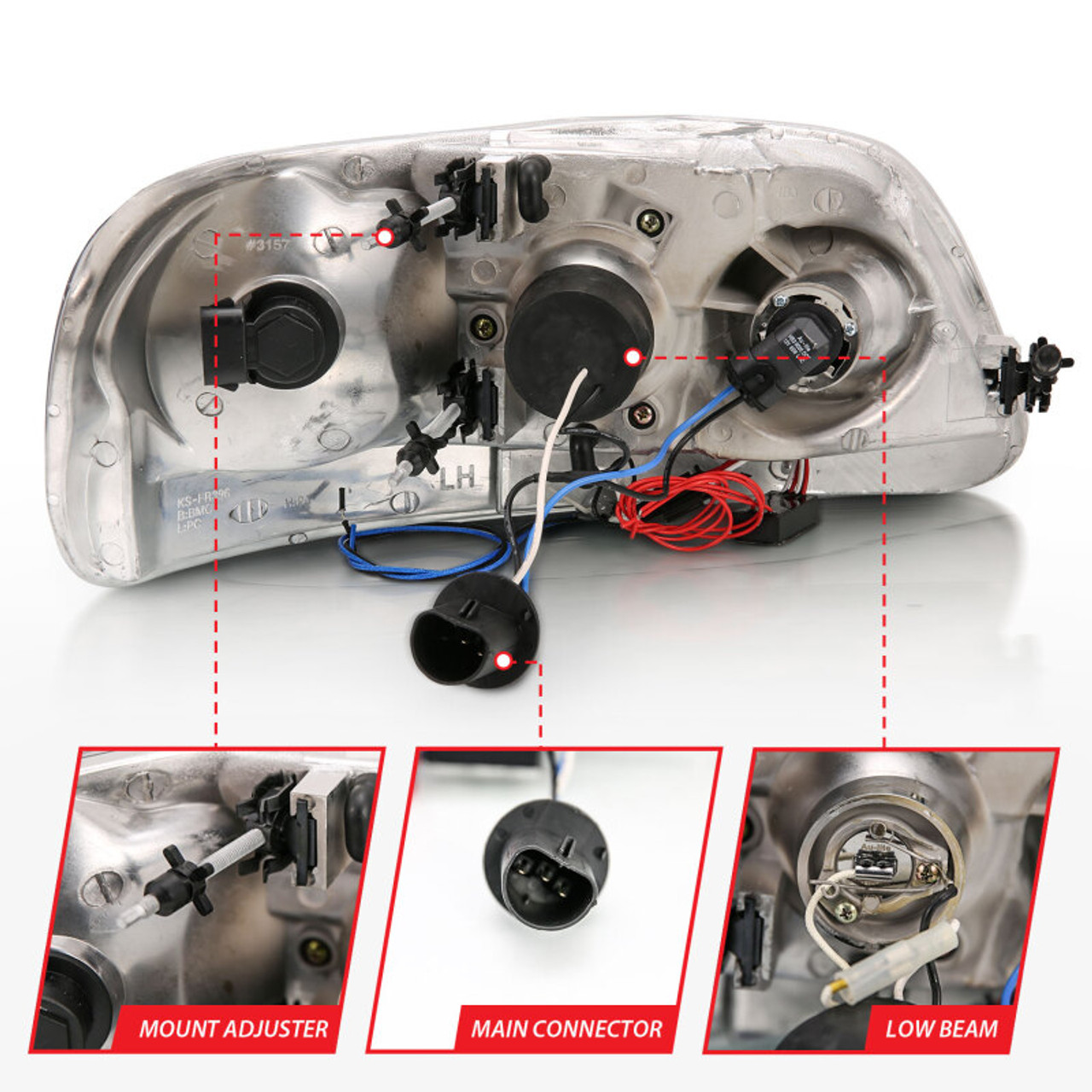 ANZO 1997.5-2003 Ford F-150 Projector Headlights w/ Halo and LED Black 1pc - 111031