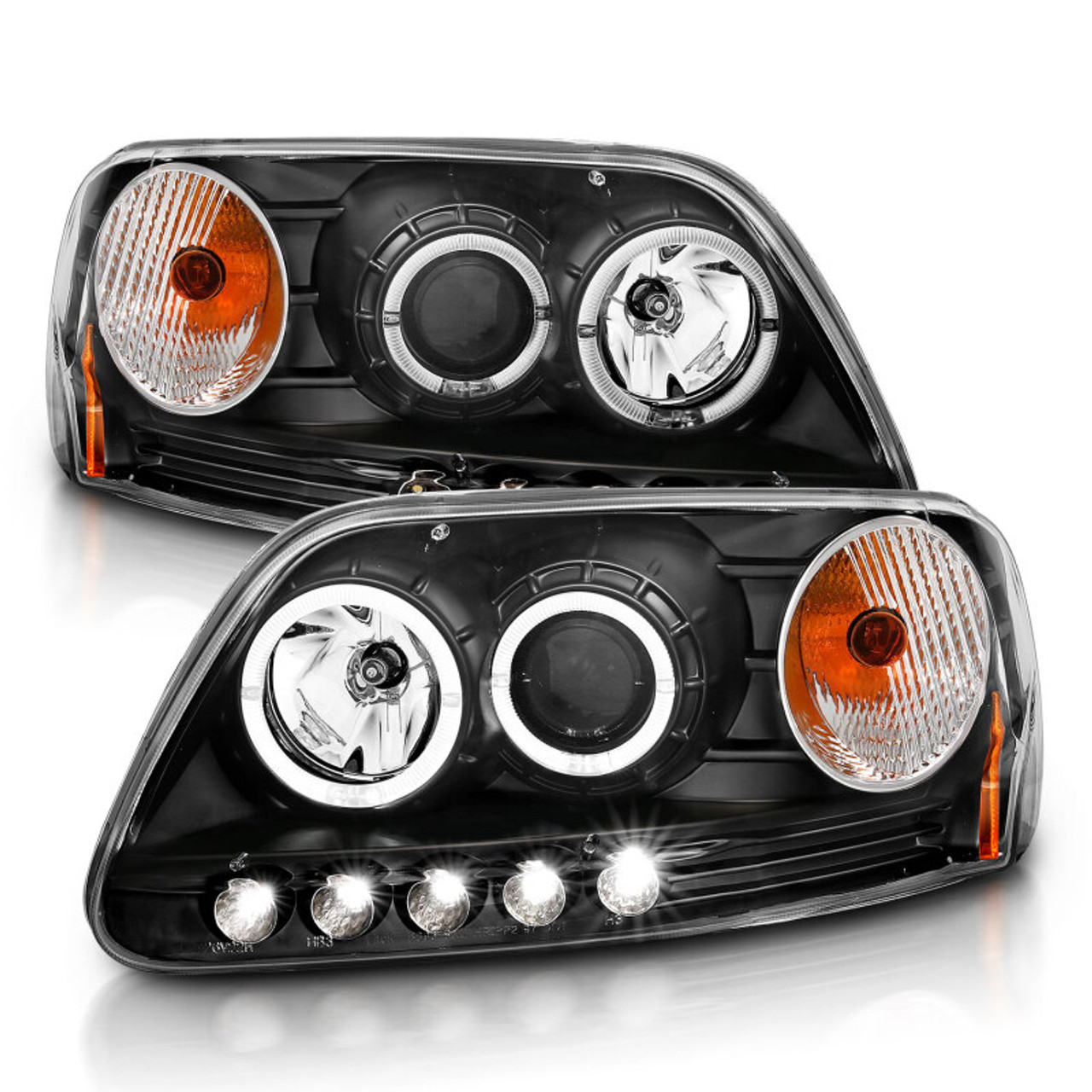 ANZO 1997.5-2003 Ford F-150 Projector Headlights w/ Halo and LED Black 1pc - 111031