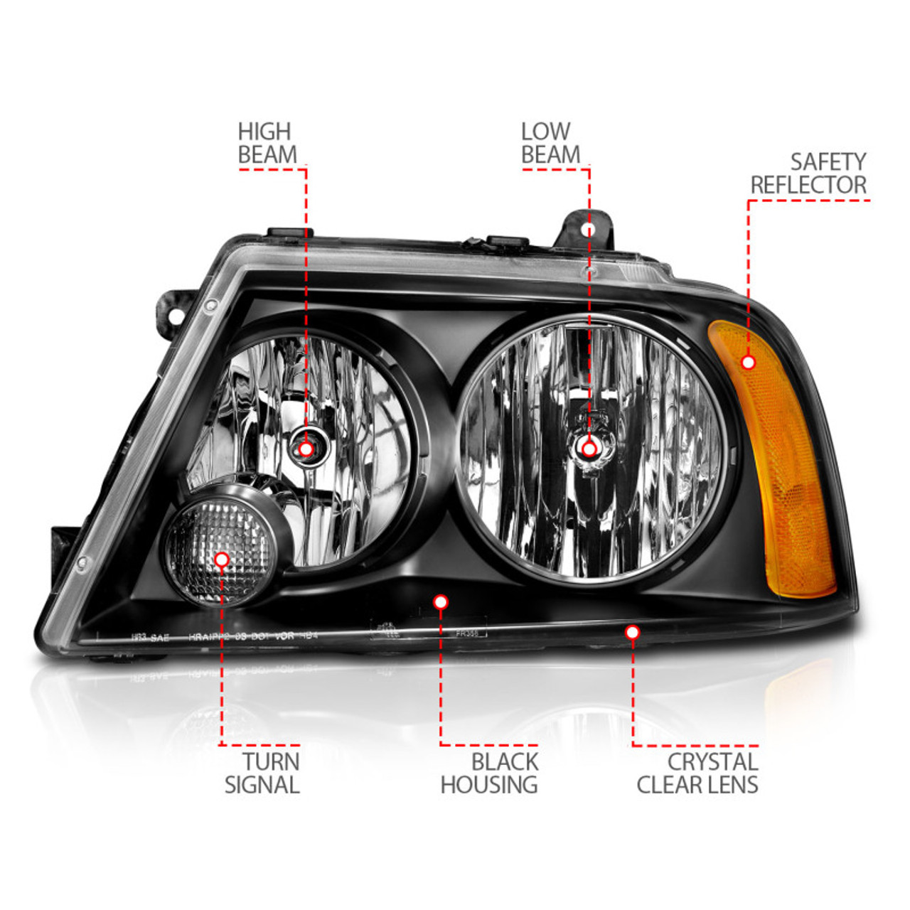ANZO 2003-2006 Lincoln Navigator Crystal Headlights Black - 111045