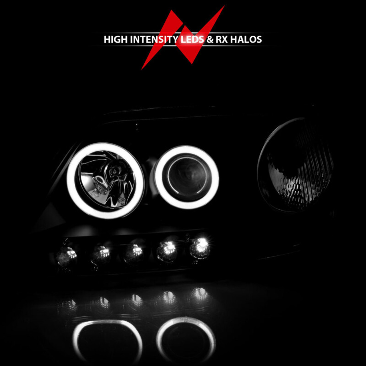 ANZO 1997-2003 Ford F-150 Projector Headlights w/ Halo Black (CCFL) - 111097
