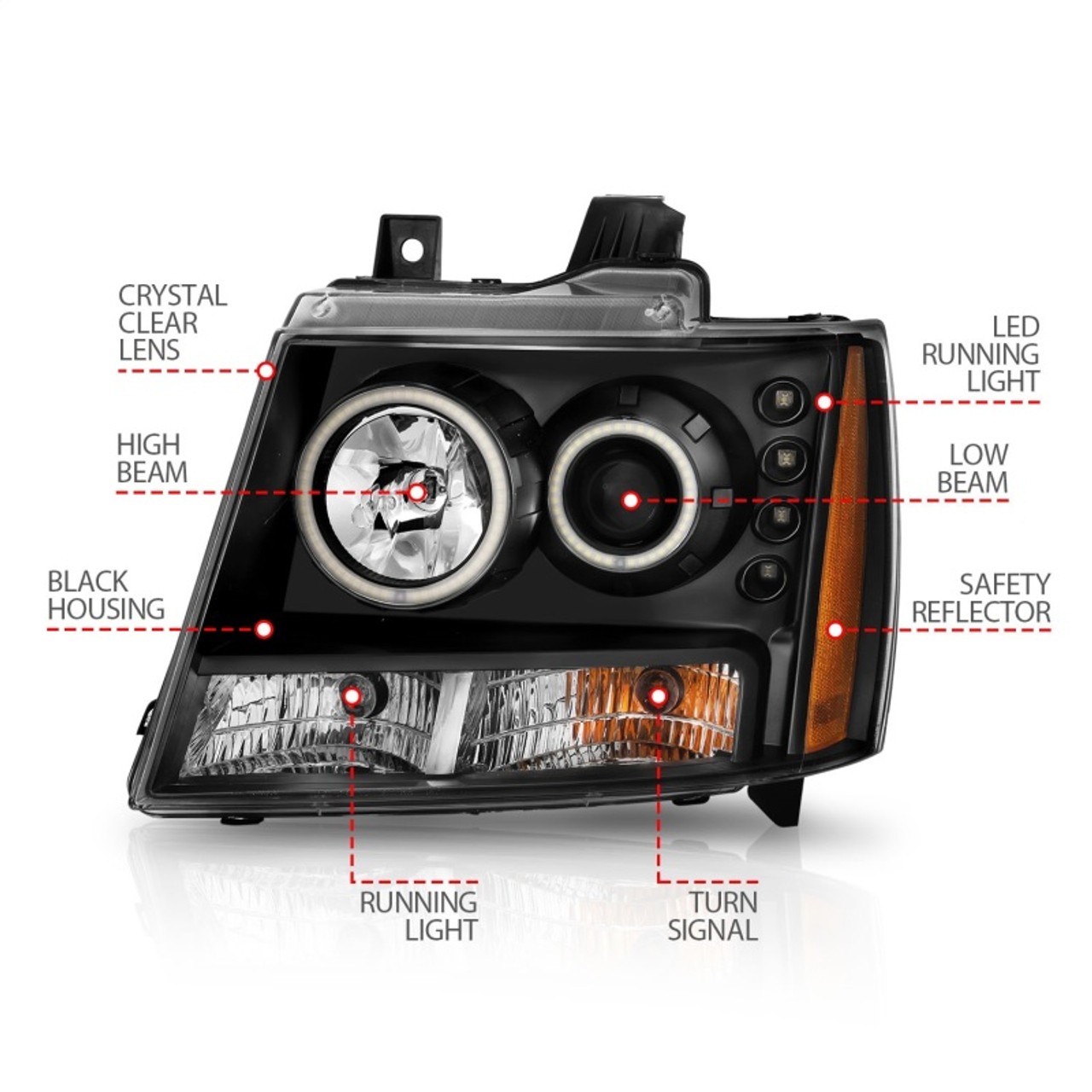 ANZO 2007-2013 Chevrolet Avalanche Projector Headlights w/ Halo Black (CCFL) - 111109