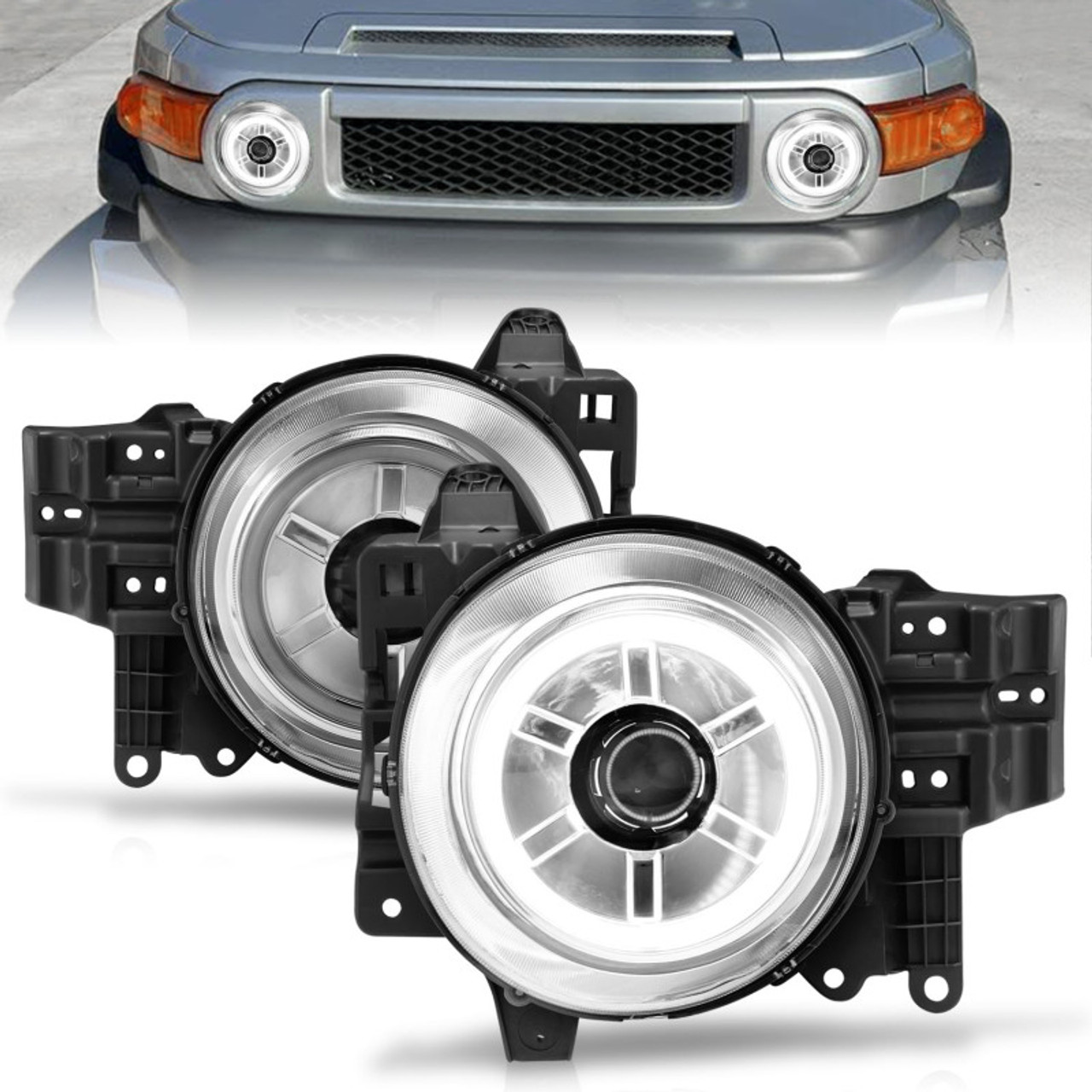 ANZO 2007-2013 Toyota Fj Cruiser Projector Headlights w/ Halo Chrome - 111115