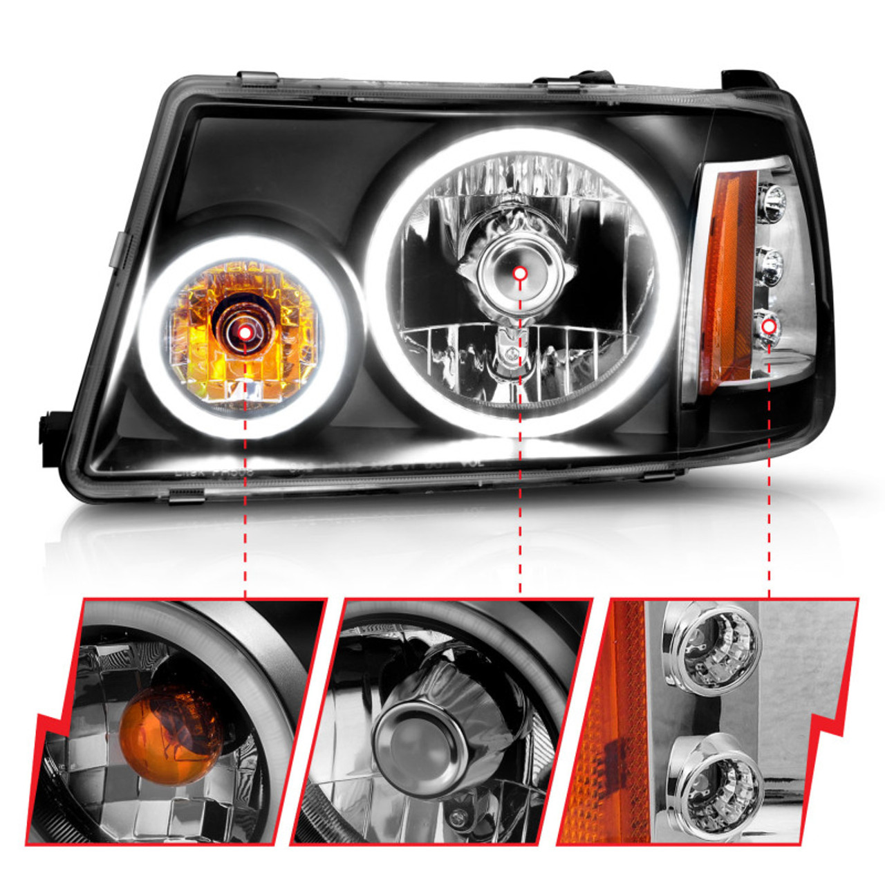 ANZO 2001-2011 Ford Ranger Projector Headlights w/ Halo Black (CCFL) 1 pc - 111152
