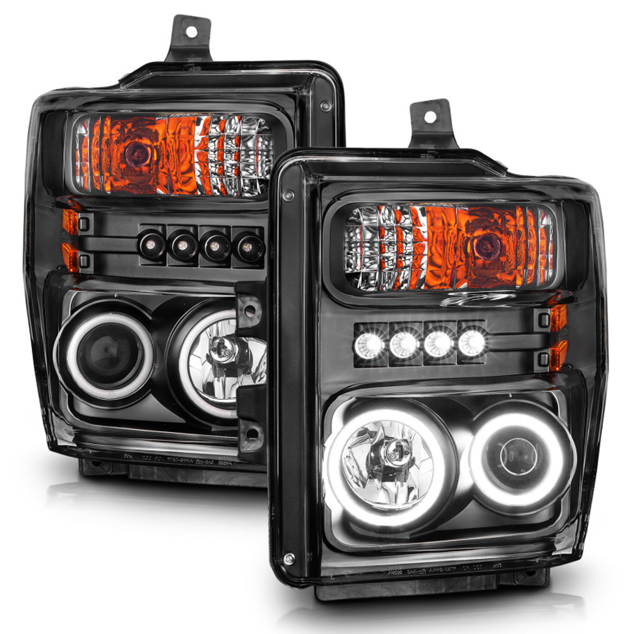 ANZO 2008-2010 Ford F-250 Projector Headlights w/ Halo Black (CCFL) - 111168