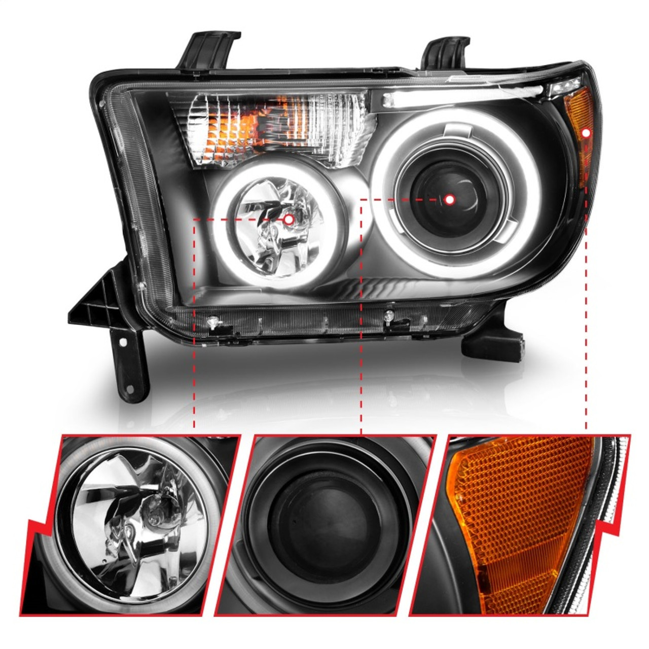 ANZO 2007-2013 Toyota Tundra Projector Headlights w/ Halo Black (CCFL) - 111174