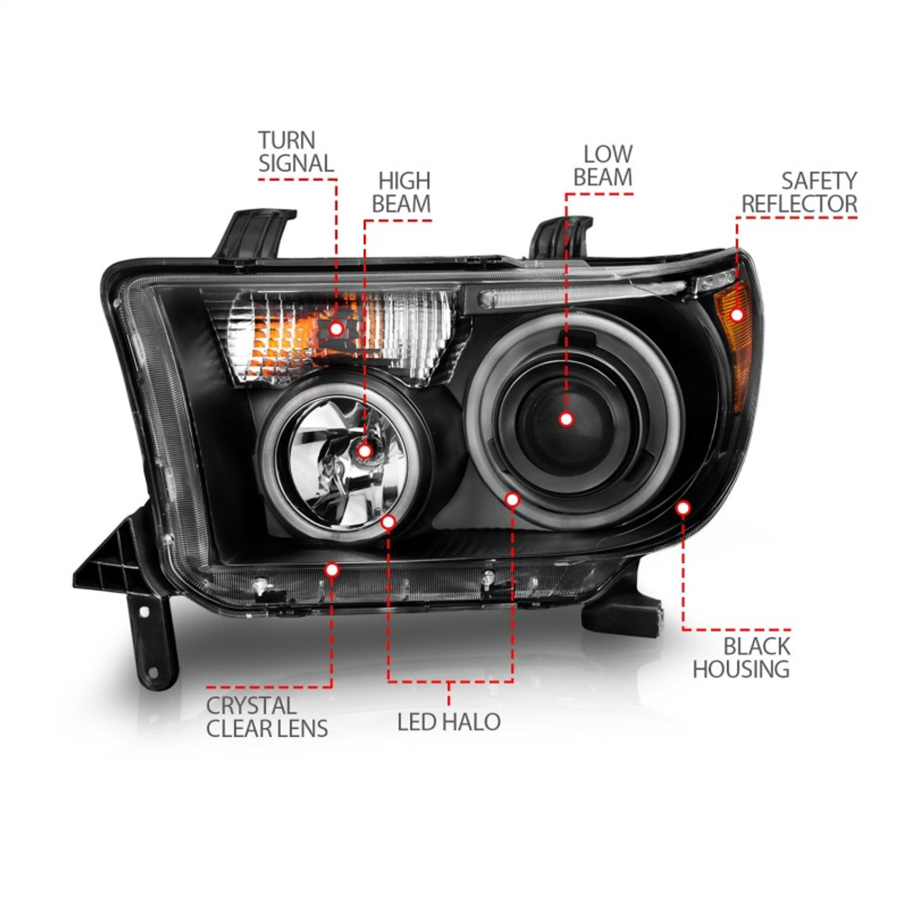 ANZO 2007-2013 Toyota Tundra Projector Headlights w/ Halo Black (CCFL) - 111174