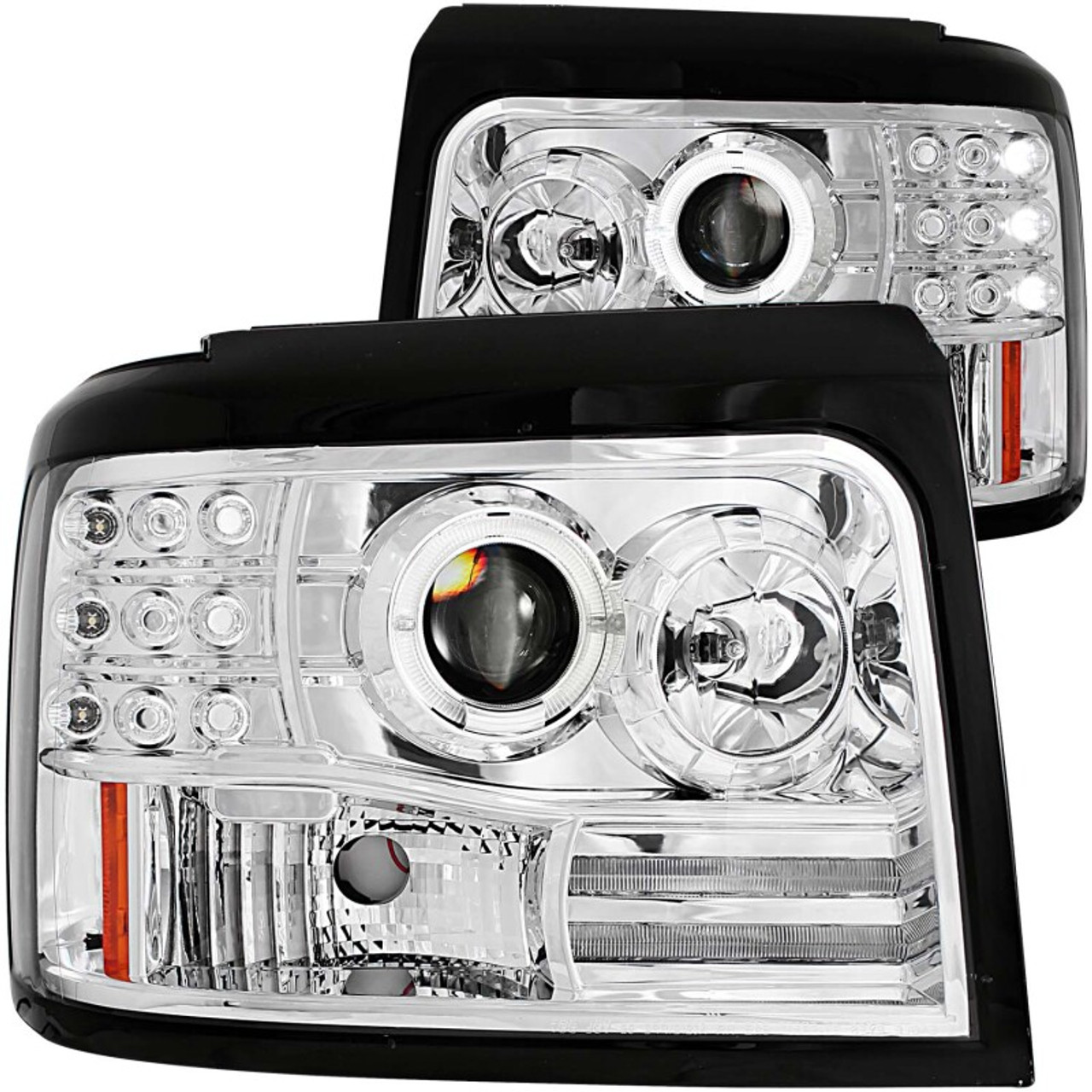ANZO 1992-1996 Ford F-150 Projector Headlights w/ Halo Chrome w/ Side Markers and Parking Lights - 111183