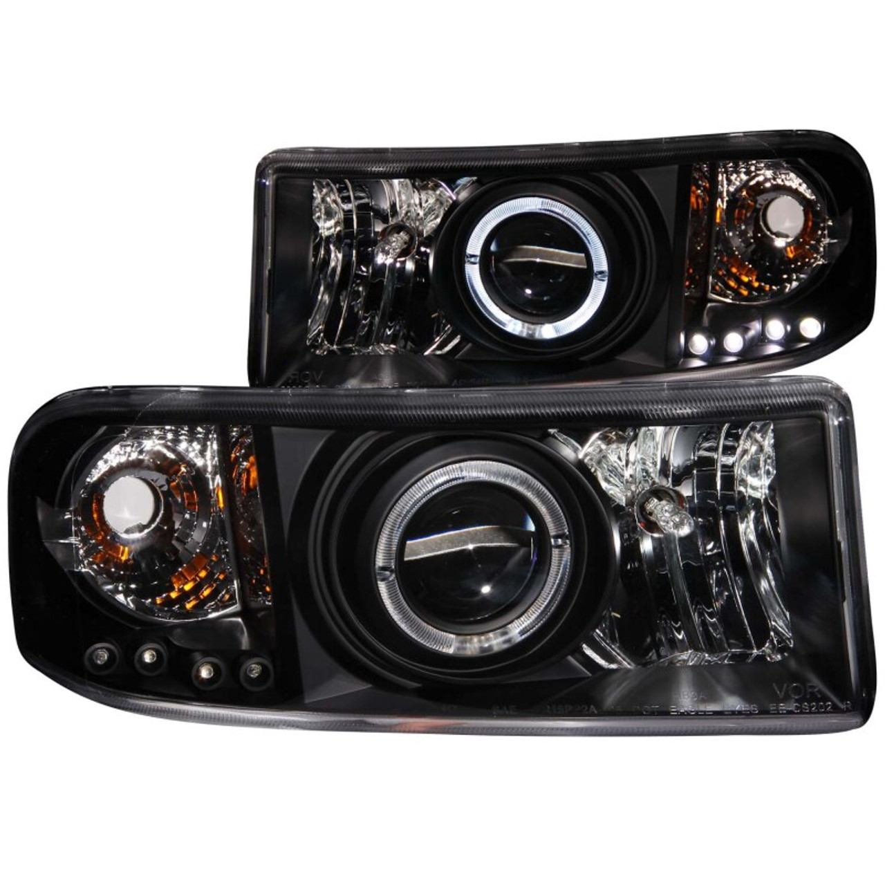 ANZO 1994-2001 Dodge Ram Projector Headlights w/ Halo Black - 111196