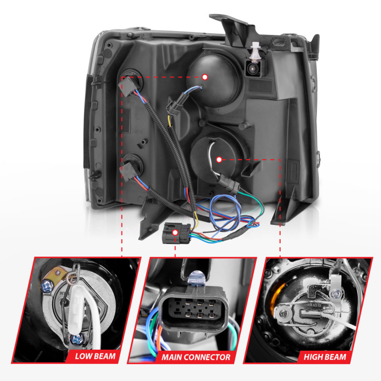 ANZO 2007-2013 Chevrolet Silverado 1500 Projector Headlights w/ Halo Black - 111200