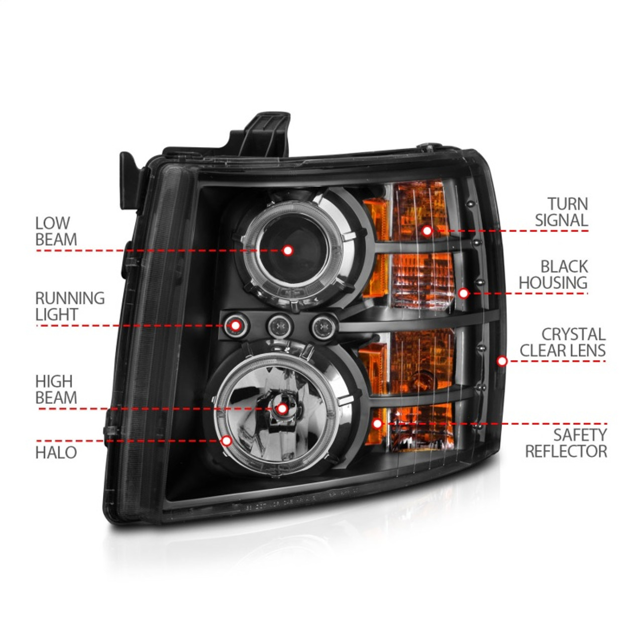 ANZO 2007-2013 Chevrolet Silverado 1500 Projector Headlights w/ Halo Black - 111200