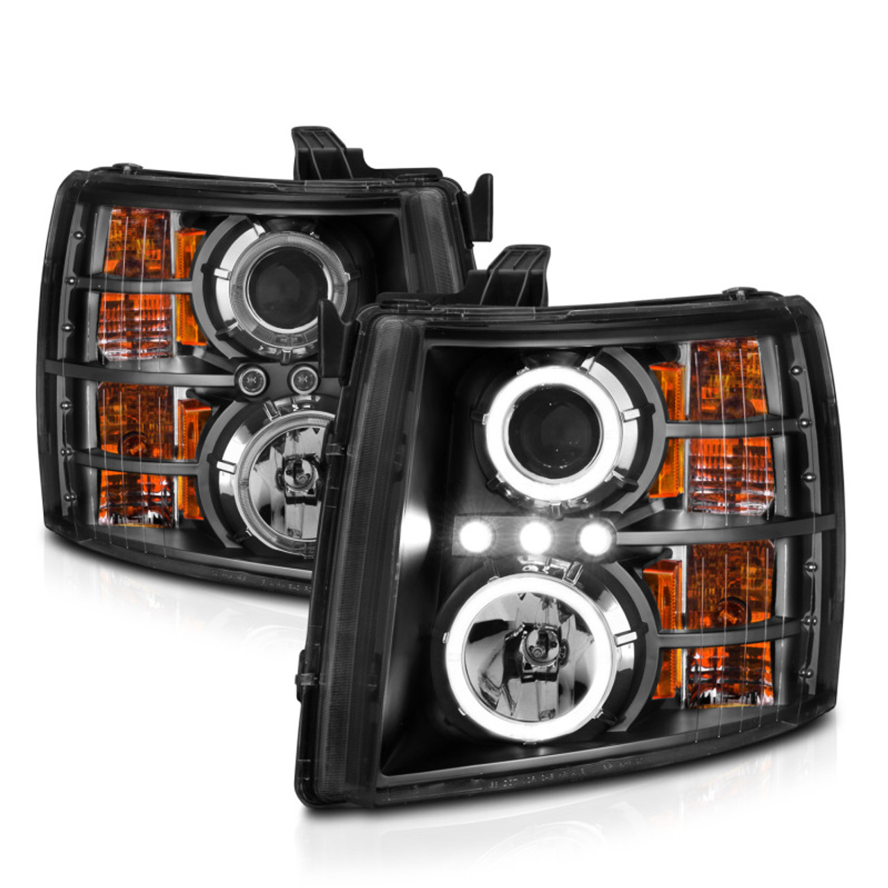 ANZO 2007-2013 Chevrolet Silverado 1500 Projector Headlights w/ Halo Black - 111200