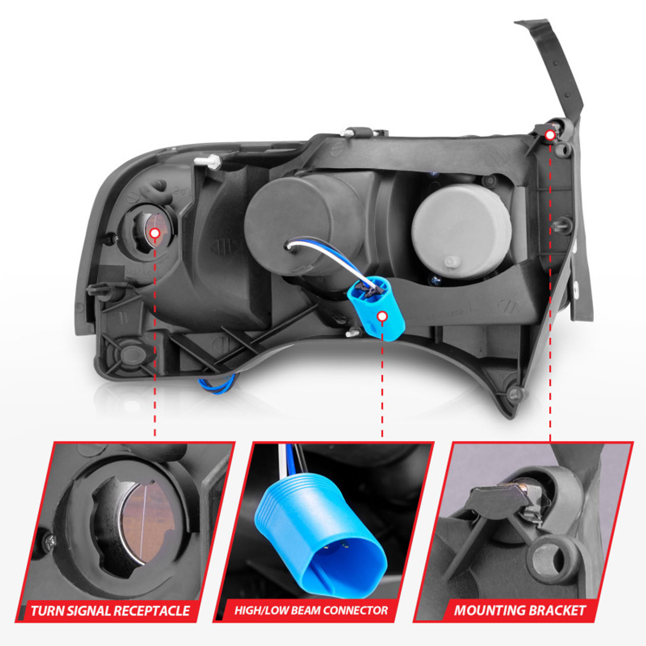ANZO 1994-2001 Dodge Ram Crystal Headlights Black w/ LED - 111205