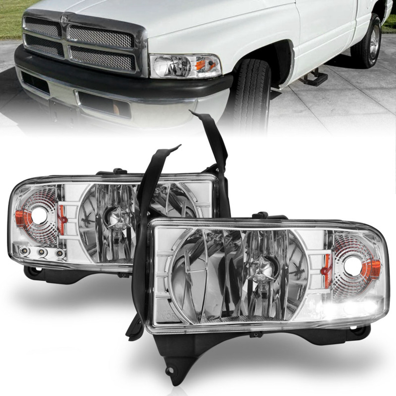 ANZO 1994-2001 Dodge Ram Crystal Headlights Chrome w/ LED - 111206