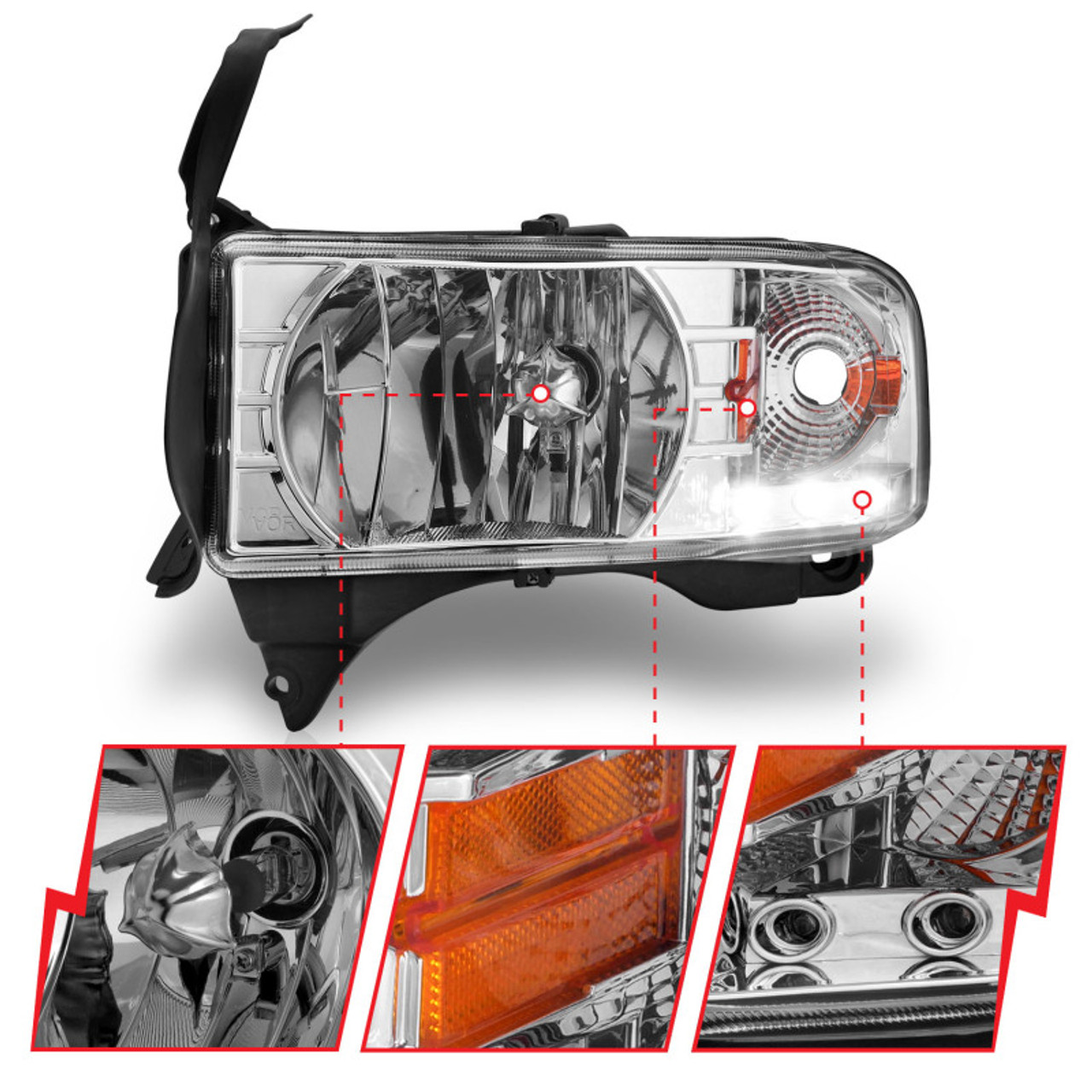 ANZO 1994-2001 Dodge Ram Crystal Headlights Chrome w/ LED - 111206