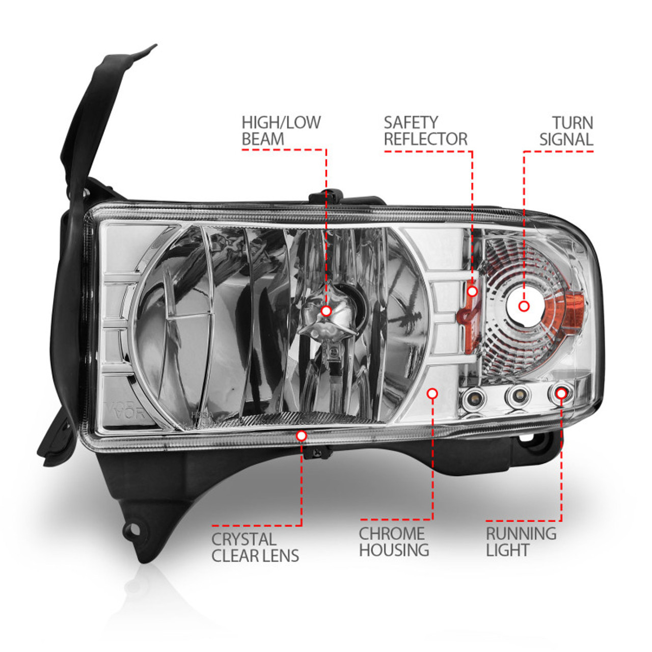 ANZO 1994-2001 Dodge Ram Crystal Headlights Chrome w/ LED - 111206