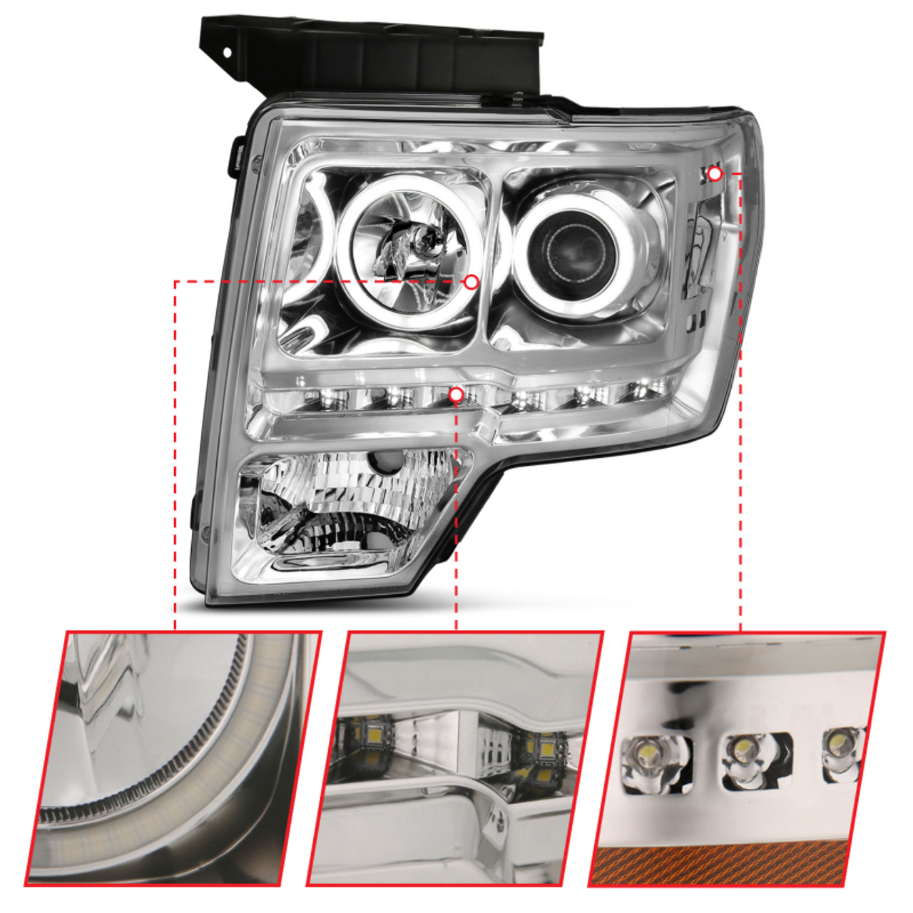 ANZO 2009-2014 Ford F-150 Projector Headlights w/ Halo Chrome (CCFL) G2 - 111297