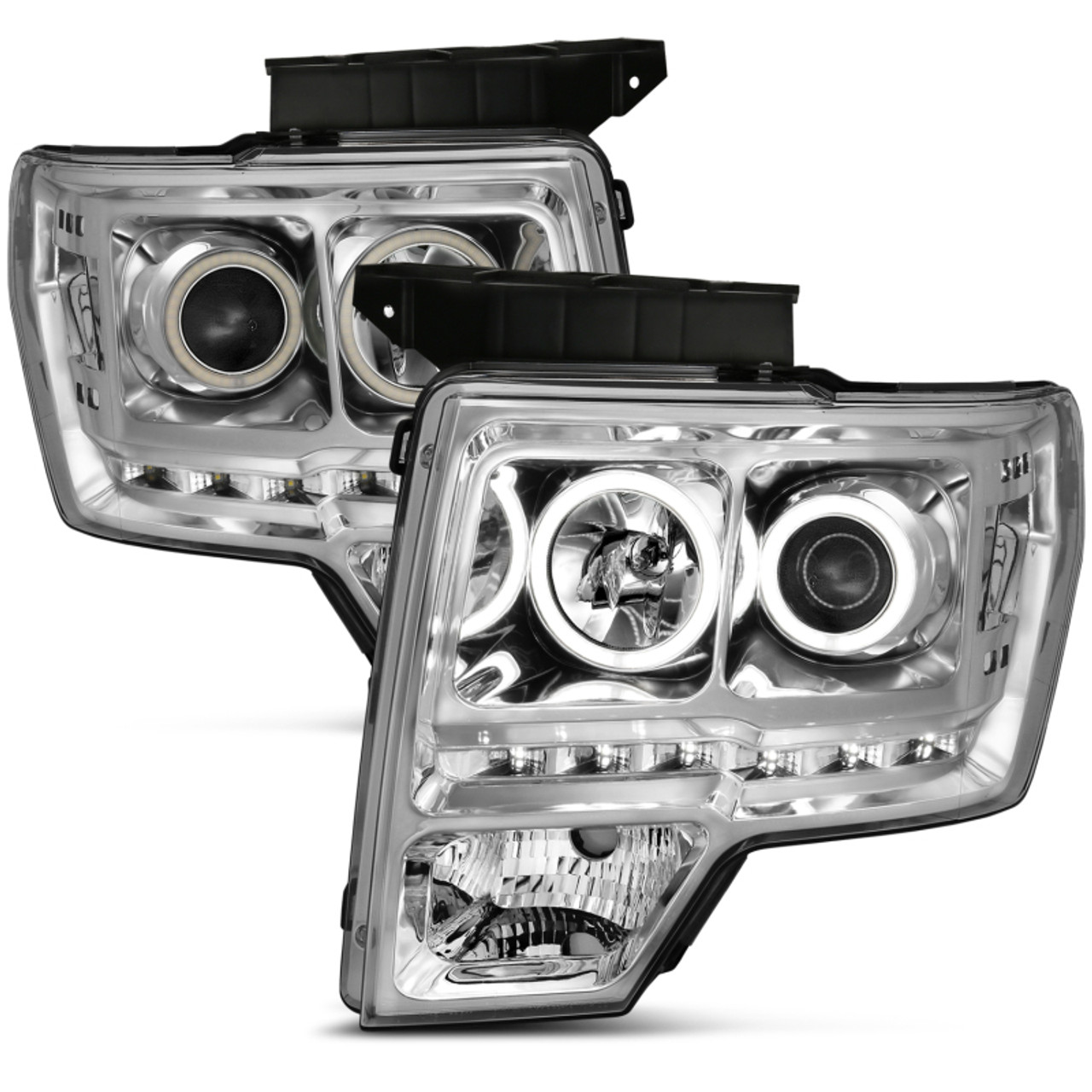 ANZO 2009-2014 Ford F-150 Projector Headlights w/ Halo Chrome (CCFL) G2 - 111297