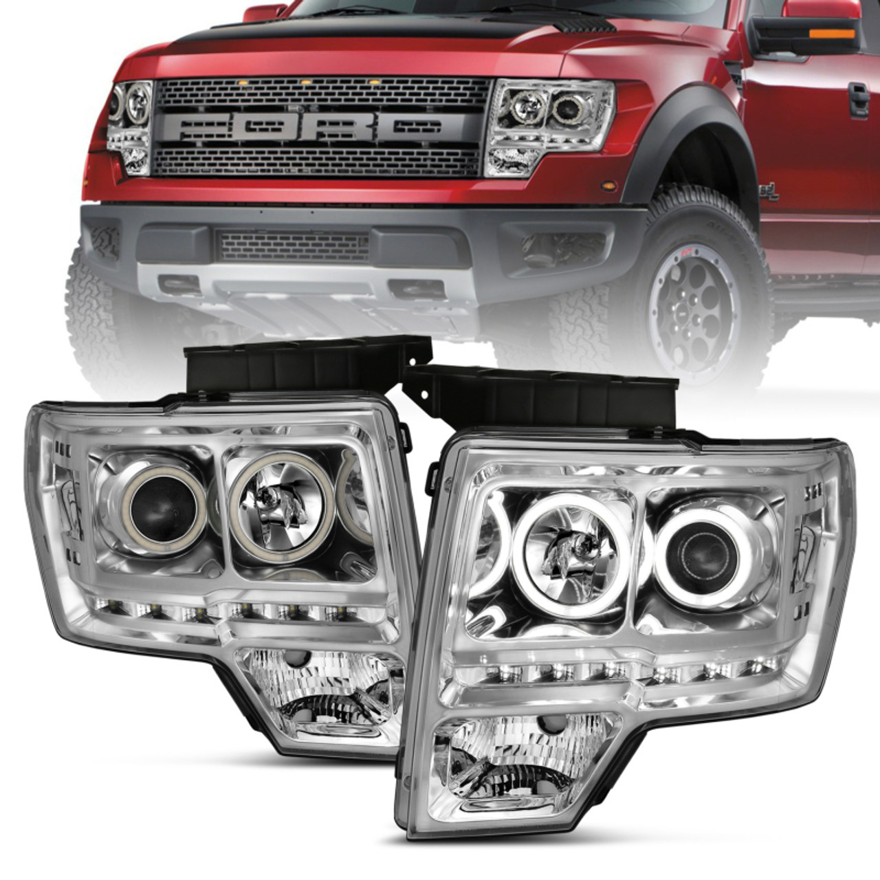 ANZO 2009-2014 Ford F-150 Projector Headlights w/ Halo Chrome (CCFL) G2 - 111297