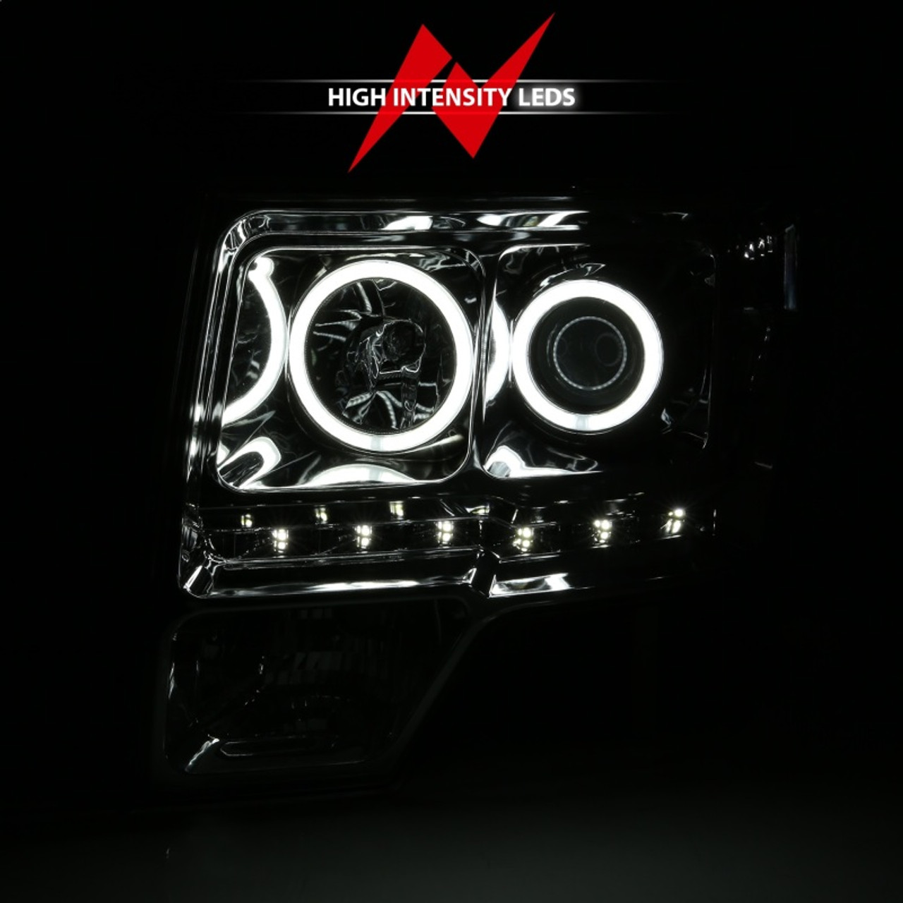 ANZO 2009-2014 Ford F-150 Projector Headlights w/ Halo Chrome (CCFL) G2 - 111297