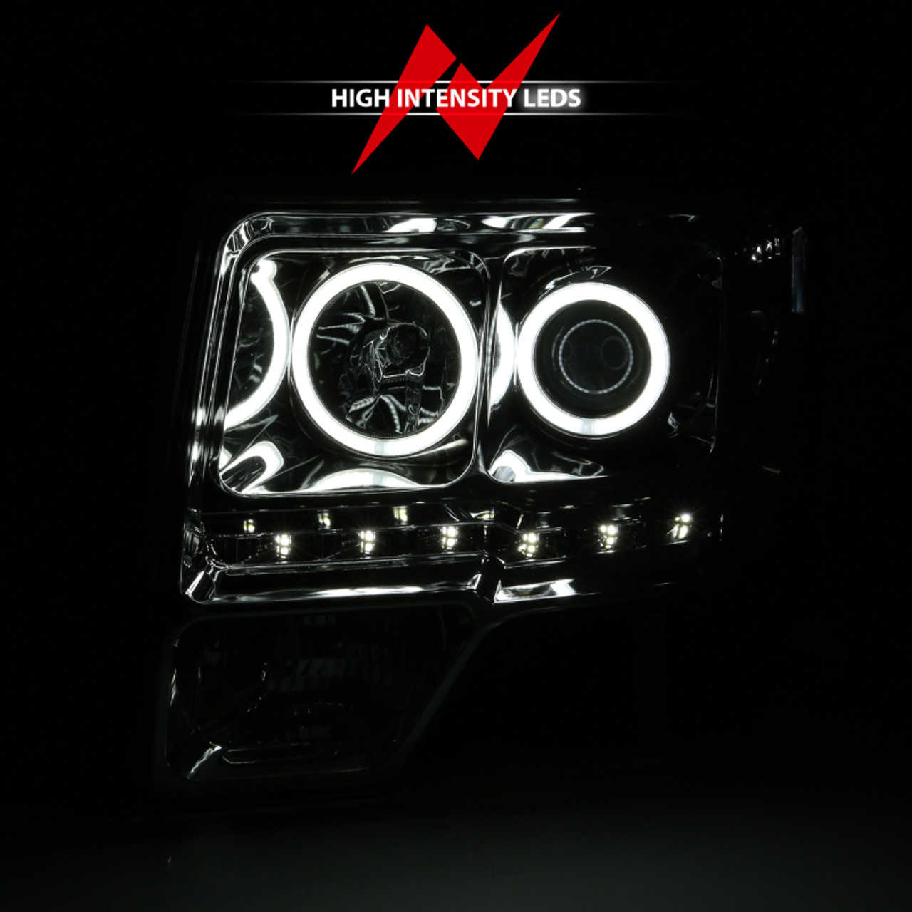 ANZO 2009-2014 Ford F-150 Projector Headlights w/ Halo Chrome (CCFL) G2 - 111297