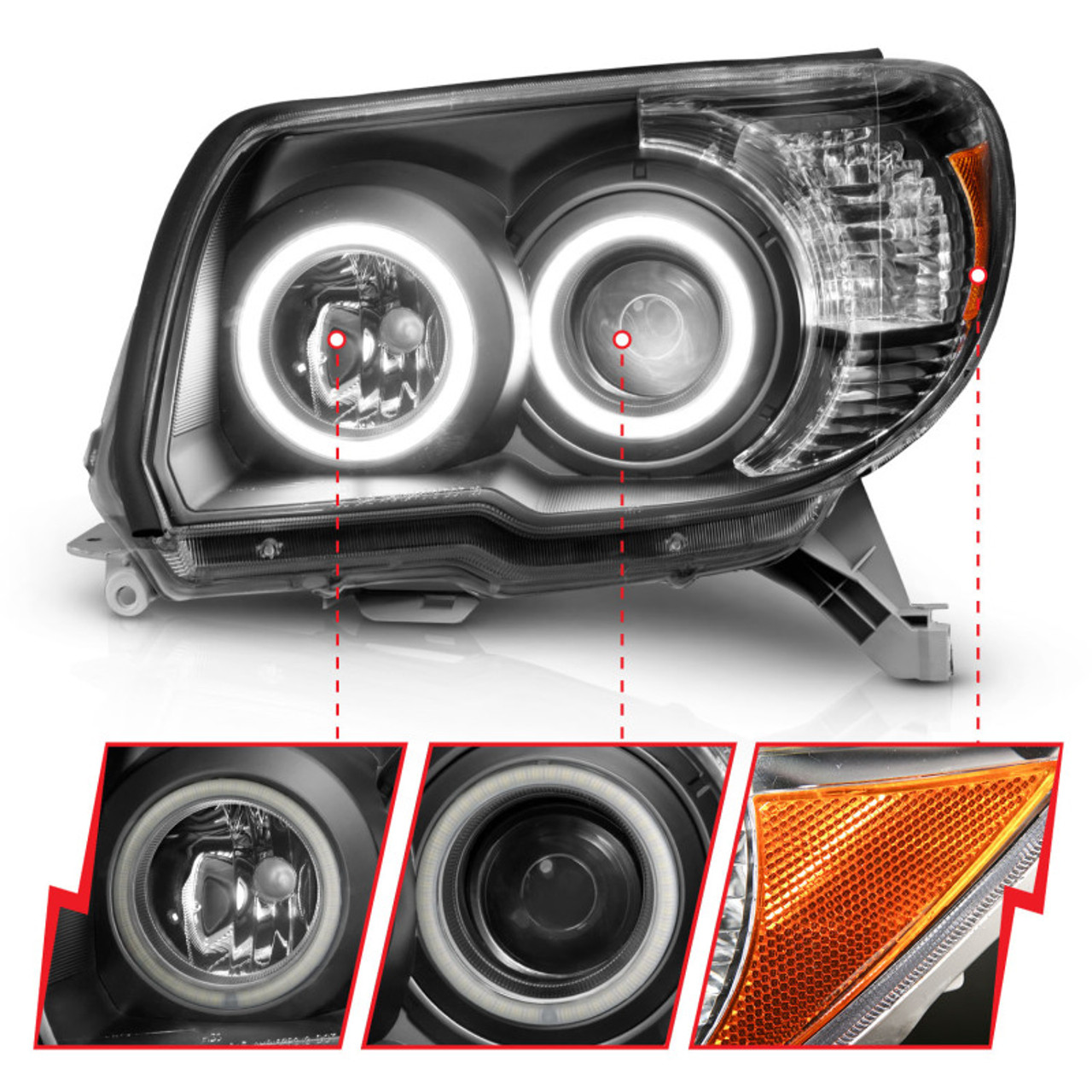 ANZO 2006-2009 Toyota 4Runner Projector Headlights w/ Halo Black - 111320