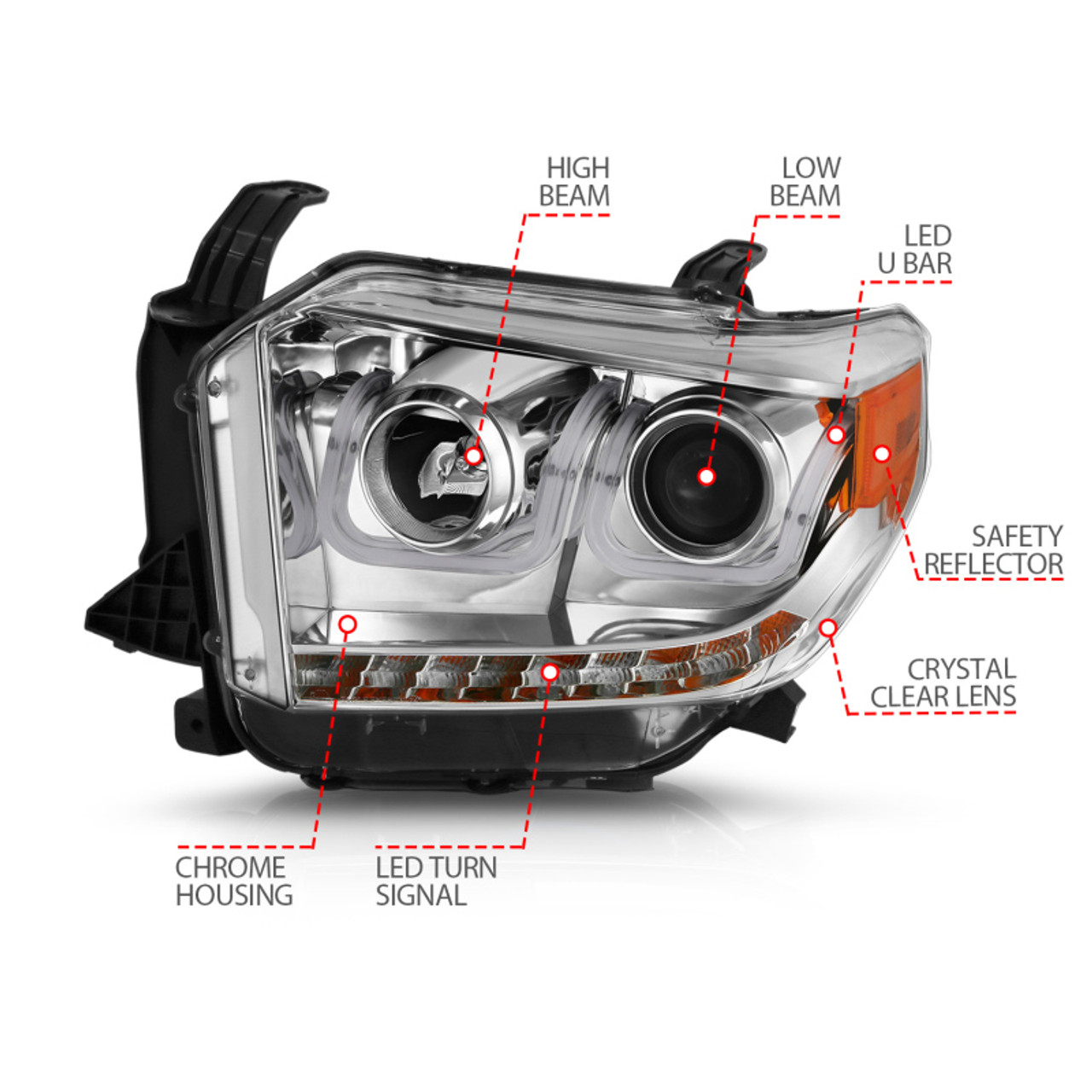 ANZO 2014-2015 Toyota Tundra Projector Headlights w/ U-Bar Chrome w/ DRL - 111327