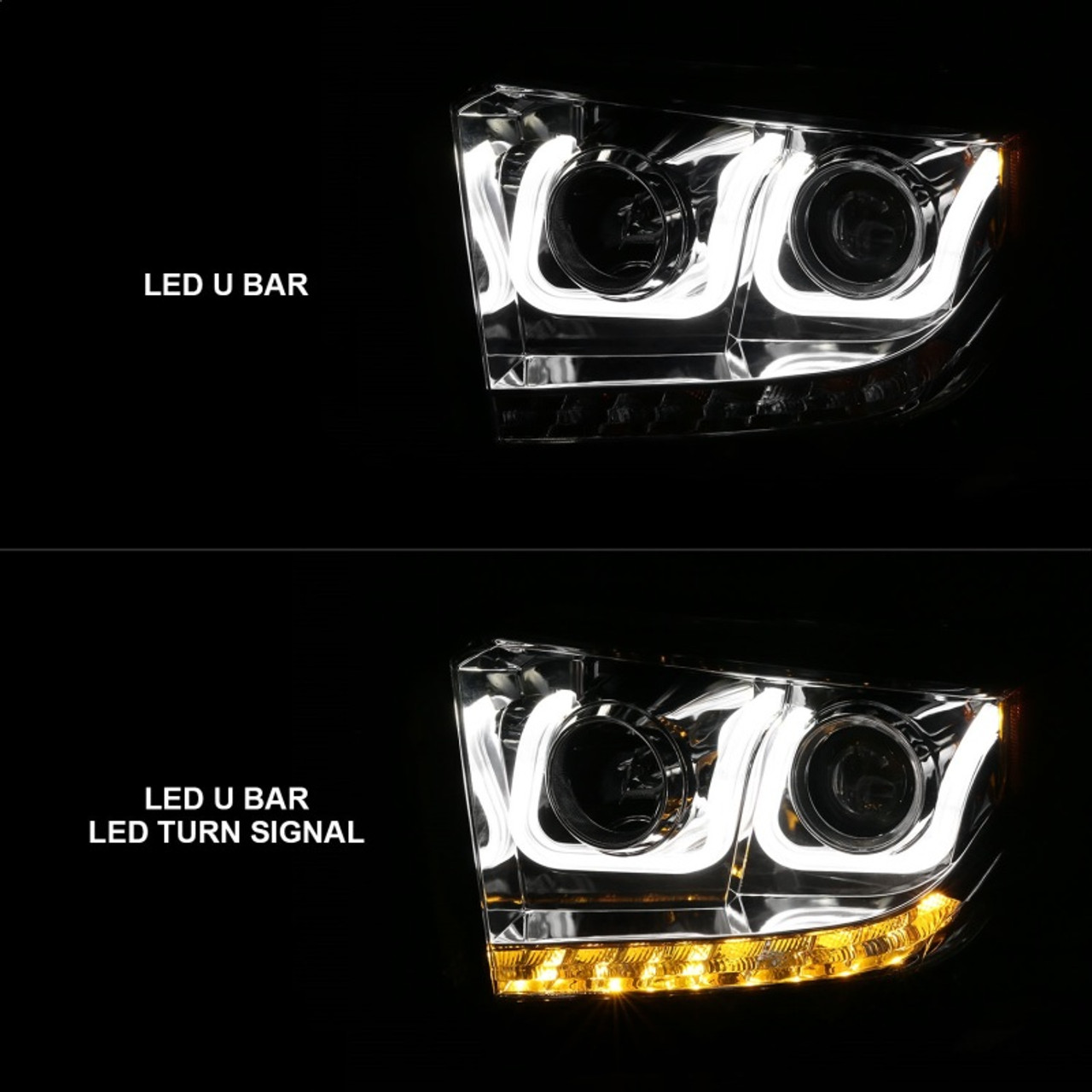 ANZO 2014-2015 Toyota Tundra Projector Headlights w/ U-Bar Chrome w/ DRL - 111327