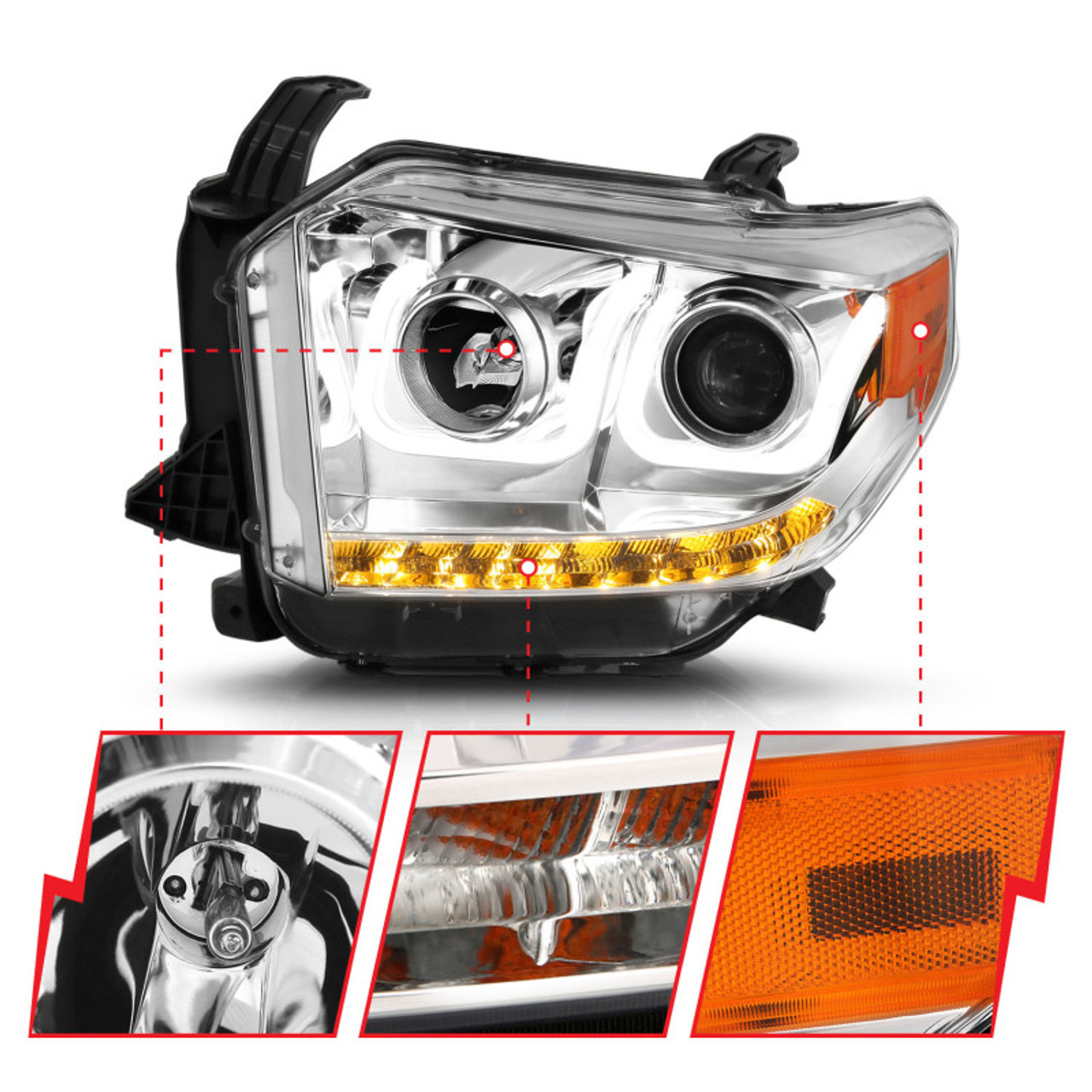 ANZO 2014-2015 Toyota Tundra Projector Headlights w/ U-Bar Chrome w/ DRL - 111327