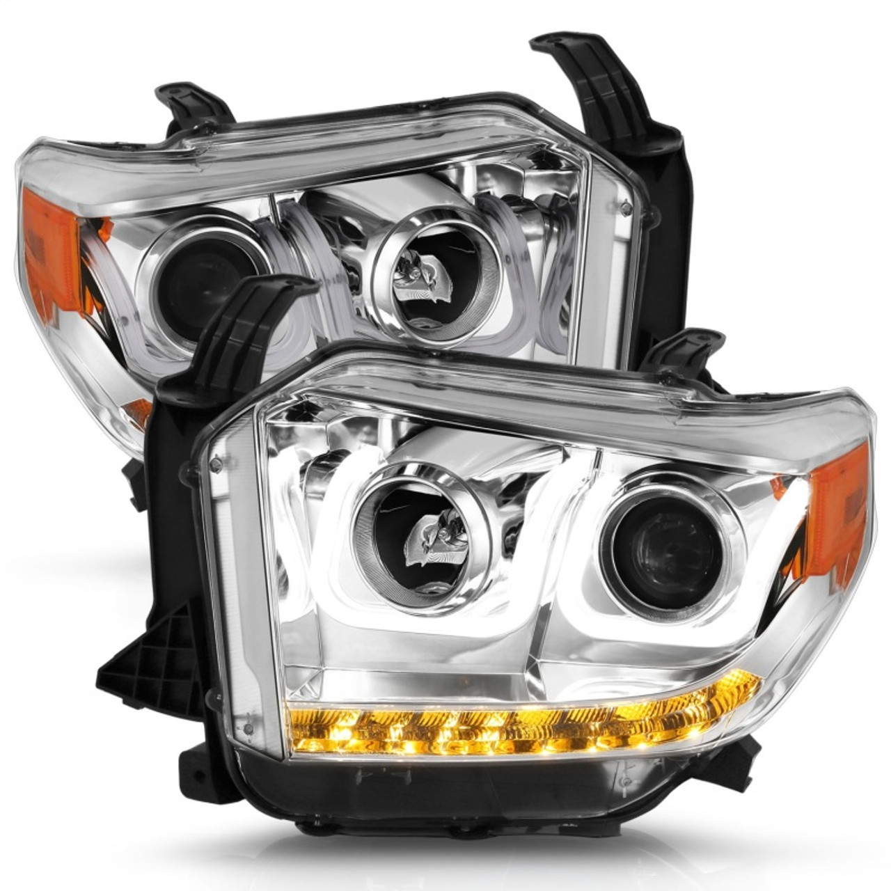 ANZO 2014-2015 Toyota Tundra Projector Headlights w/ U-Bar Chrome w/ DRL - 111327
