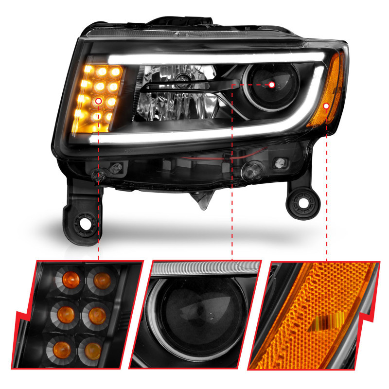 ANZO 2014-2015 Jeep Grand Cherokee Projector Headlights w/ Plank Style Design Black - 111329